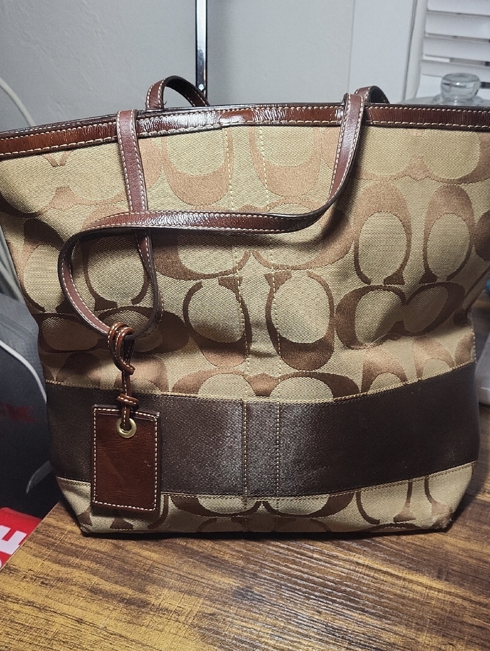 Coach Brown Canvas Tote Bag with Signature Pattern